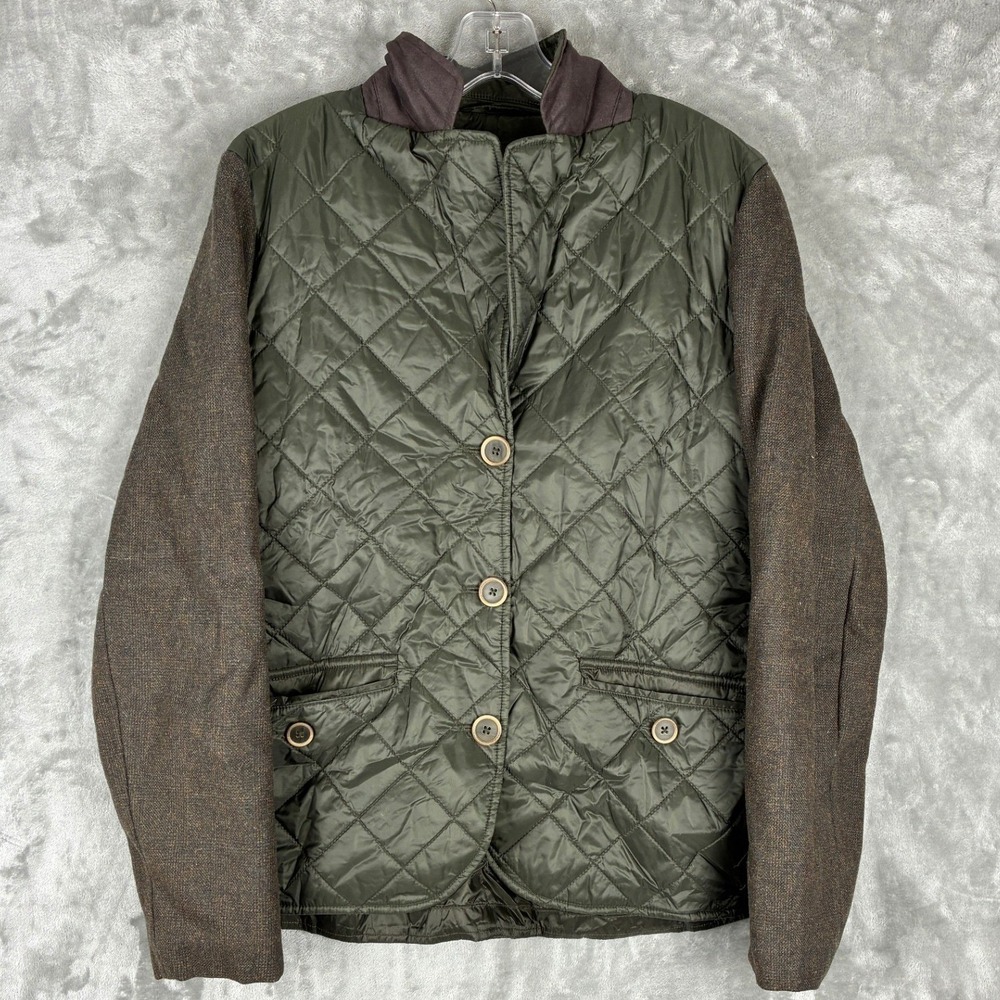 Musto Womens Quilted Jacket Olive Green‎ Brown Tweed Sleeves Size US 8 UK 12